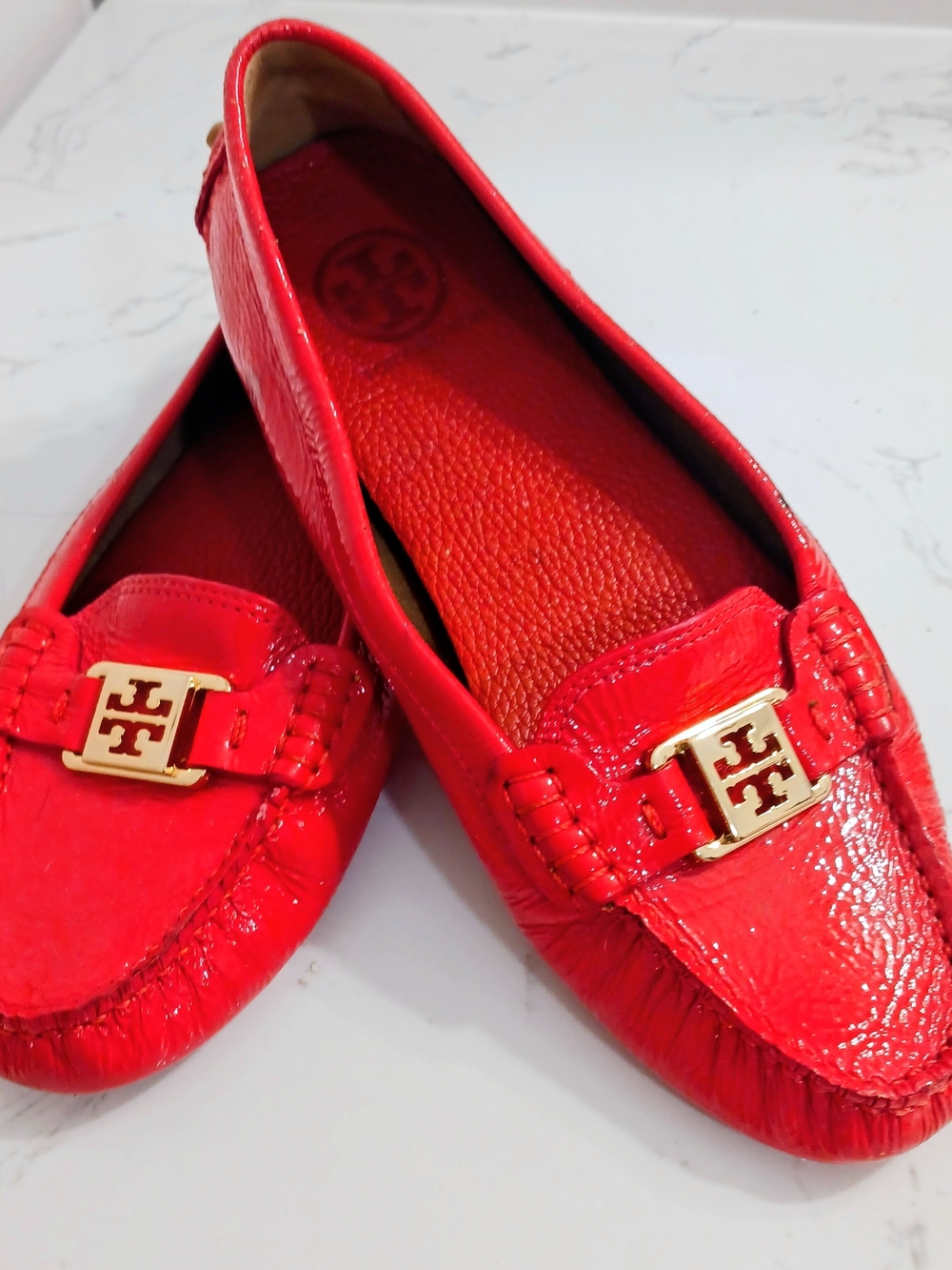 Tory Burch Red Patent Leather Driving Moccasins